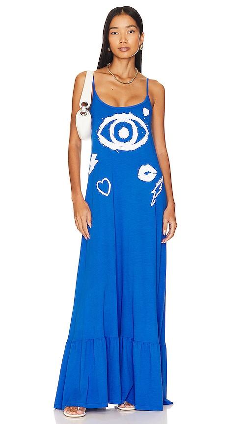lauren moshi beatrix painted evil eye dress in blue.