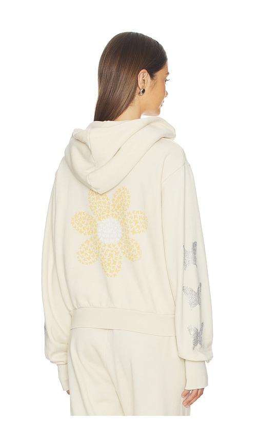 lauren moshi butterfly daisy crop zip hoodie in ivory.