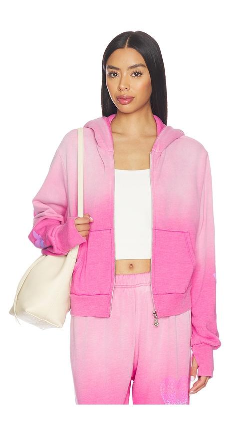 lauren moshi butterfly heart crop zip hoodie in pink.
