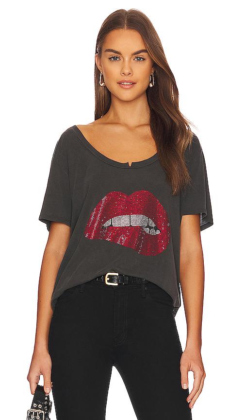 lauren moshi delara crystal biting lip top in black.
