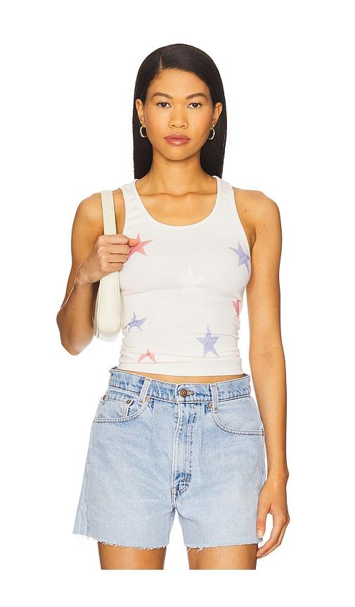 lauren moshi esmerelda mini stripe stars basic fitted tank in cream.