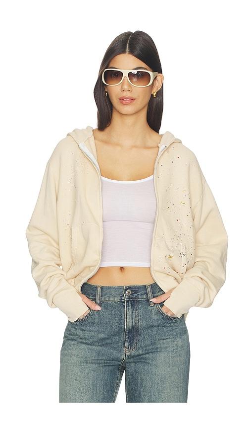 lauren moshi hezly zip up hoodie in cream.
