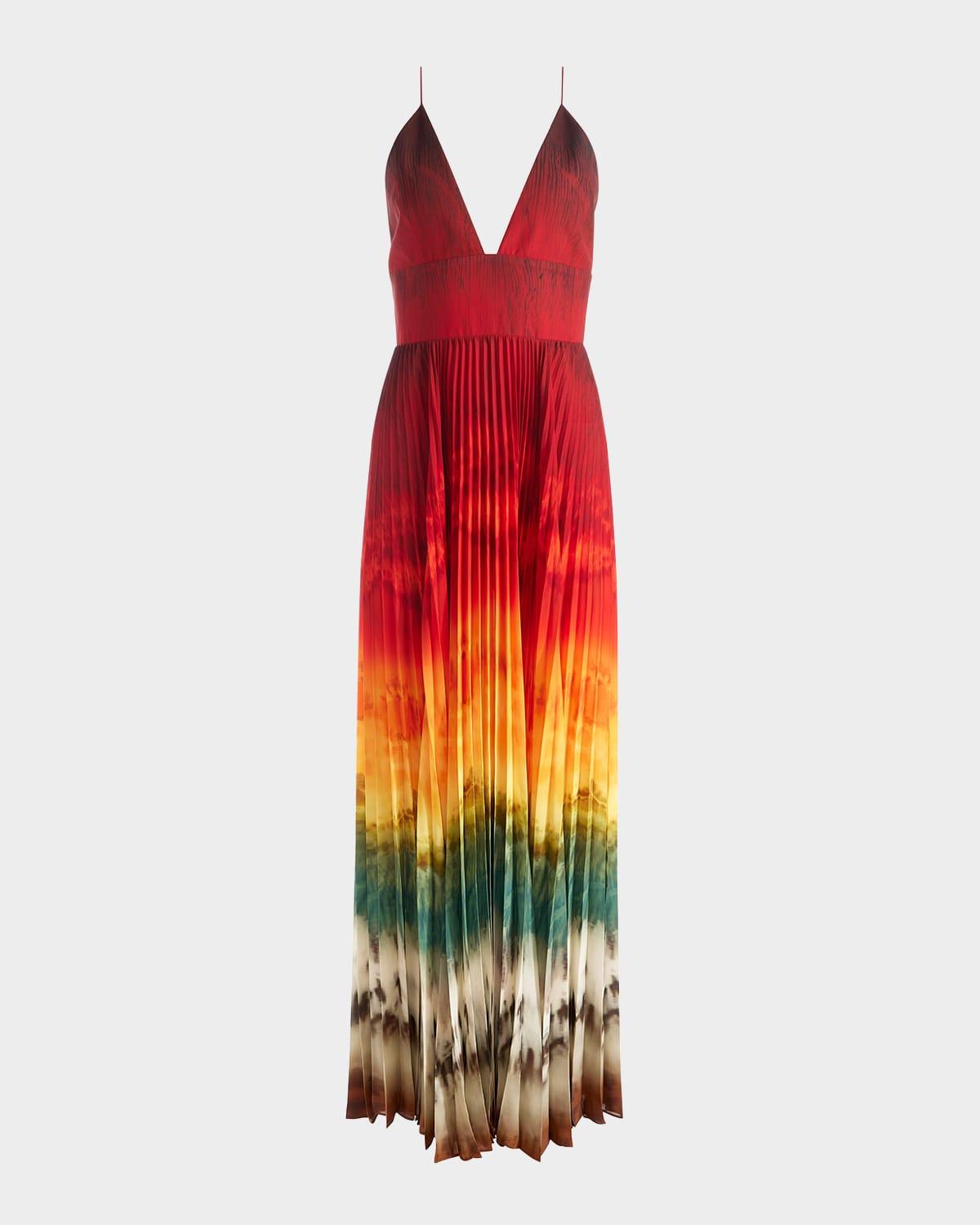 lauren pleated v-neck maxi dress