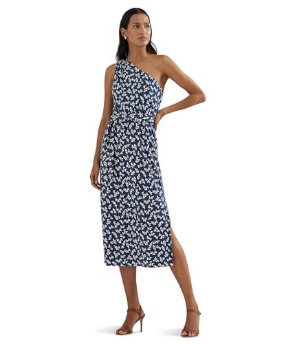 lauren ralph lauren, women's, floral belted jersey one-shoulder dress, blue/cream, 6