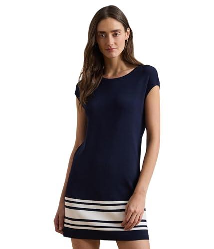 lauren ralph lauren, women's, two-tone cap-sleeve shift sweater dress, refined navy/white, x-small
