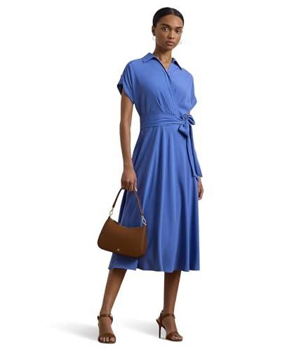 lauren ralph lauren, womens, belted crepe dress, soft lazuli, 16