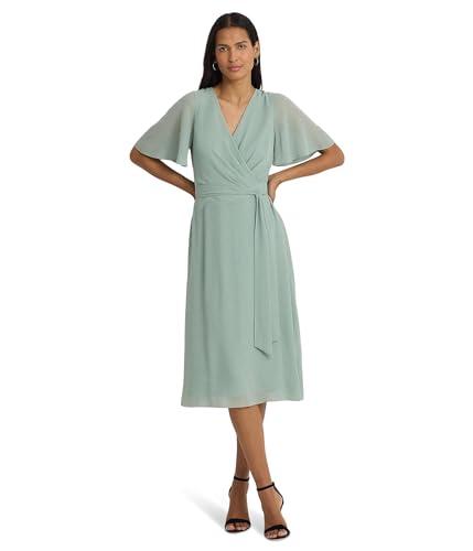 lauren ralph lauren, womens, belted georgette dress, soft laurel, 14