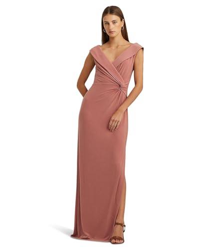 lauren ralph lauren, womens, jersey off-the-shoulder gown, pink mahogany, 2