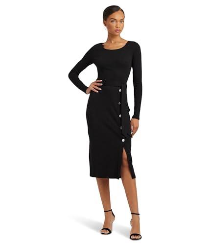 lauren ralph lauren belted rib-knit dress black 8