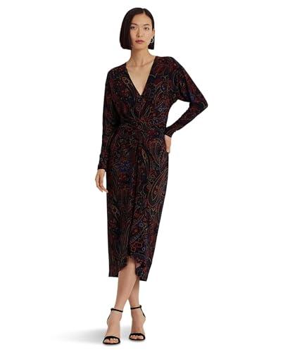 lauren ralph lauren checked paisley twist-front jersey dress red/black/multi 2