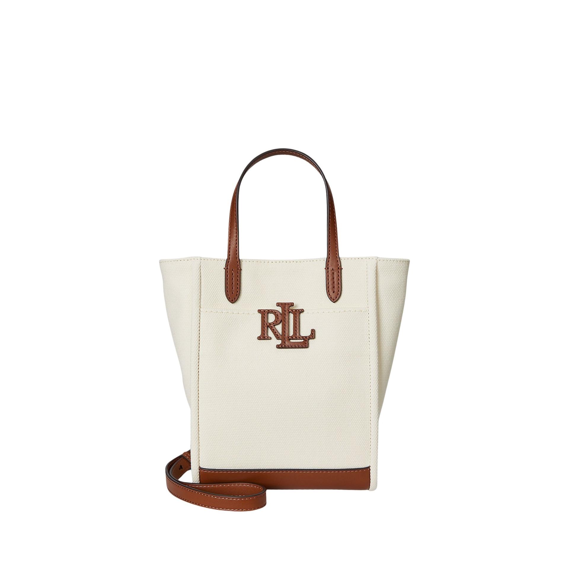 lauren ralph lauren cmryn sm shp tote small brown cotton bag - women
