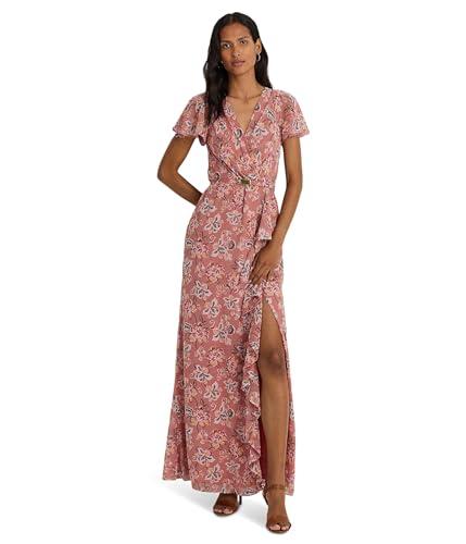 lauren ralph lauren floral belted flutter-sleeve gown pink multi 6