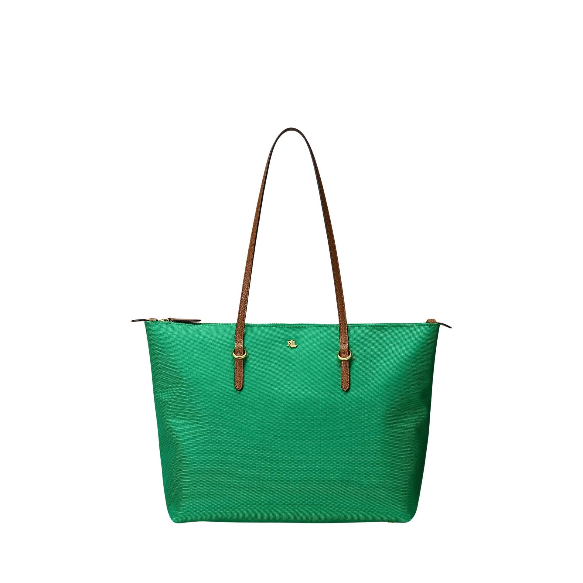 lauren ralph lauren keaton 26 tote medium green nylon (recycled) bag - women