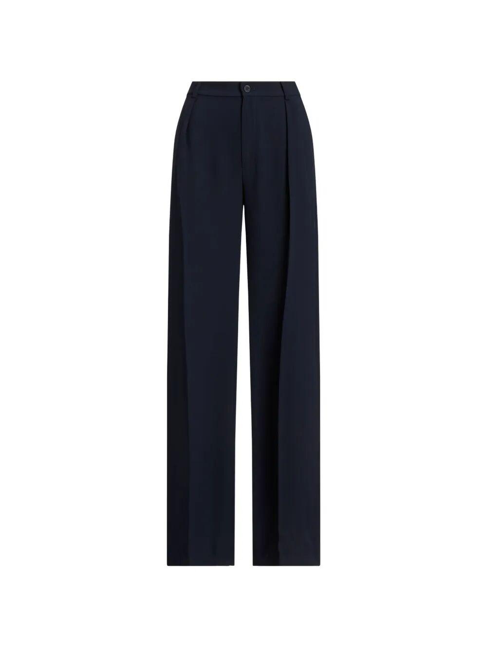 lauren ralph lauren kirahn full length pleated blue polyester (recycled) pant - women