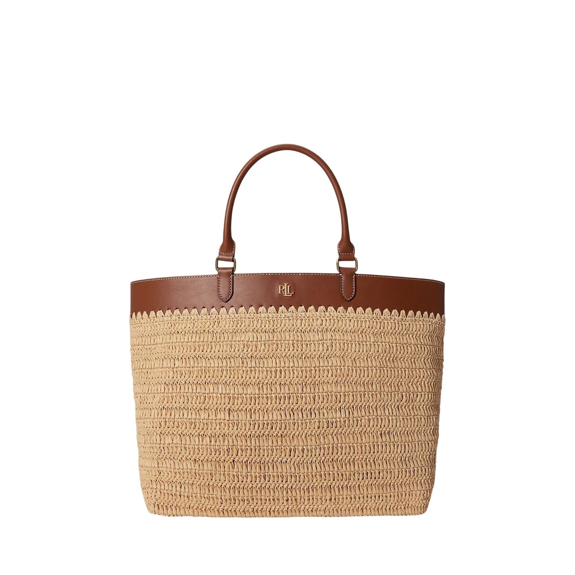 lauren ralph lauren kyla tote large brown paper straw bag - women