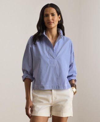 lauren ralph lauren petite striped cropped shirt