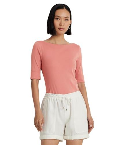 lauren ralph lauren stretch cotton boatneck top pink mahogany xs