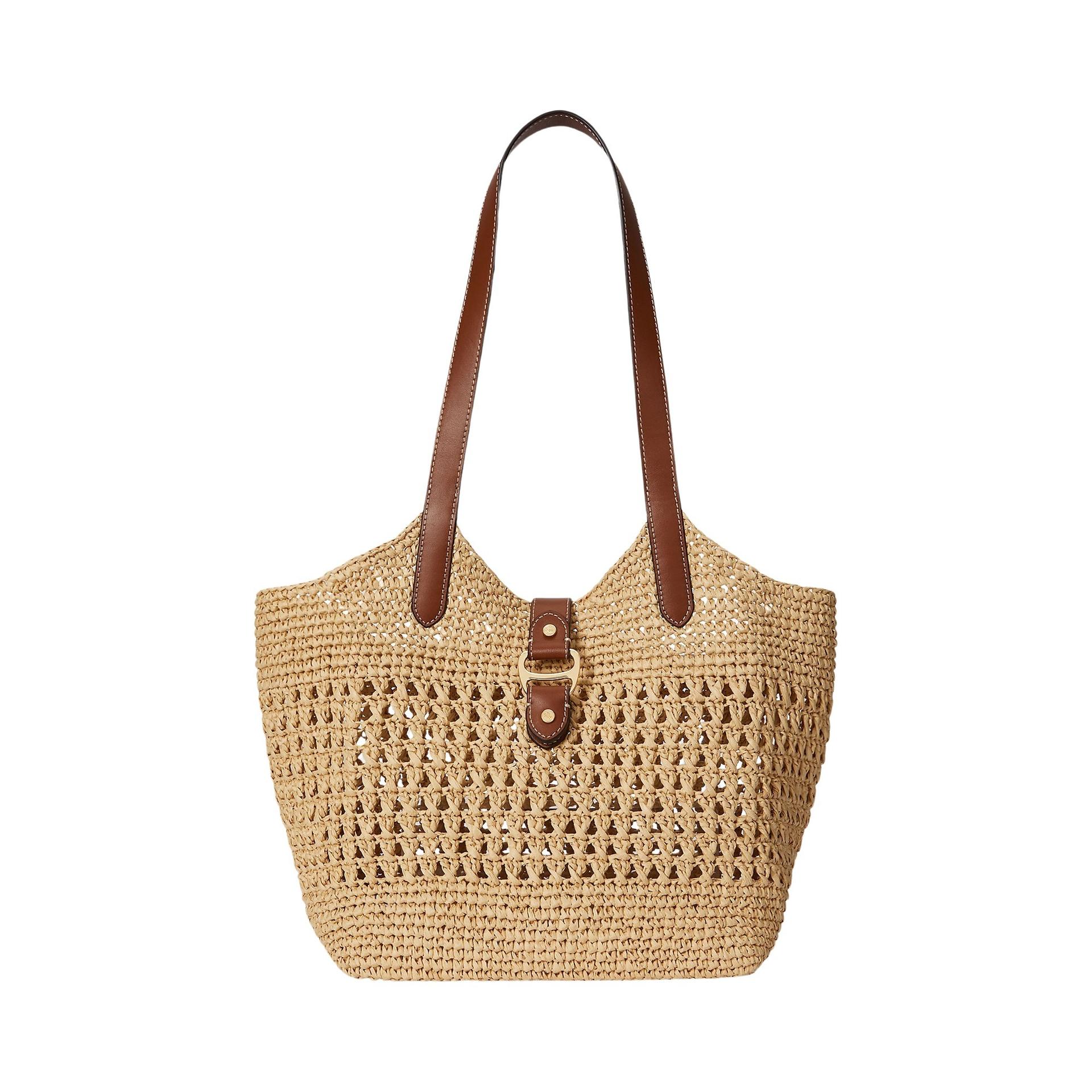 lauren ralph lauren tasha stw tt tote large brown paper straw bag - women