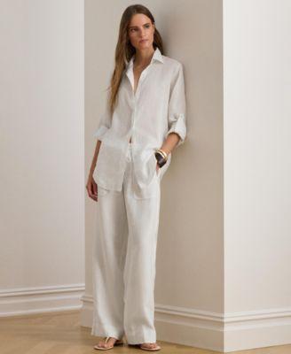 lauren ralph lauren wide leg 100 linen pants 0ps 22w