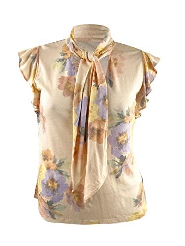 lauren ralph lauren women's floral tie neck top (m, blush/sage multi)