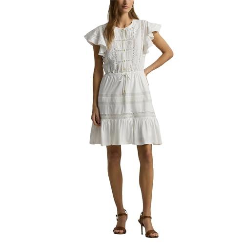 lauren ralph lauren women's lace-trim jersey flutter-sleeve dress white large