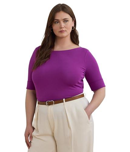 lauren ralph lauren women's plus size stretch cotton boatneck top purple dawn 3x