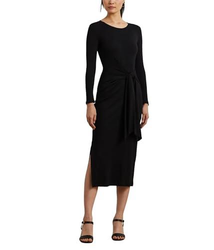 lauren ralph lauren women's tie-front cotton-blend crewneck dress, black, medium