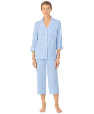 lauren ralph lauren womens 3 4 sleeve cotton notch collar capri pant pajama set xs 3x