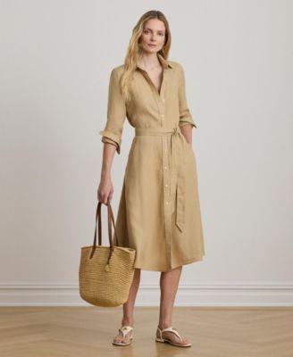lauren ralph lauren womens belted collared shirt dress