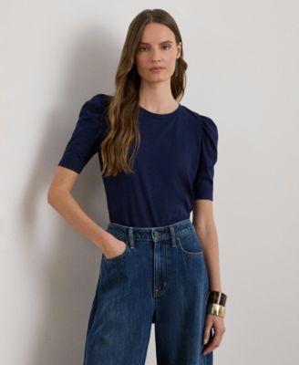 lauren ralph lauren womens crewneck puff sleeve top
