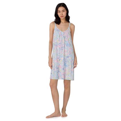 lauren ralph lauren womens double strap button v-neck gown blue paisley sm (us 4-6) one size