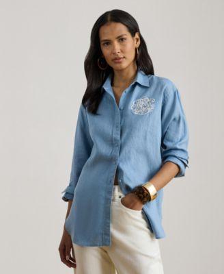 lauren ralph lauren womens eyelet logo collared shirt