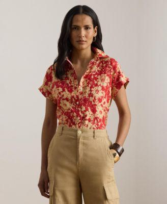 lauren ralph lauren womens floral print collared shirt