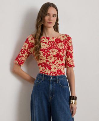 lauren ralph lauren womens floral printed boat neck top
