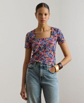 lauren ralph lauren womens floral printed square neck top