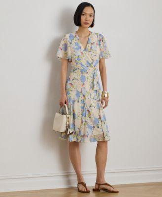 lauren ralph lauren womens floral surplice neck midi dress