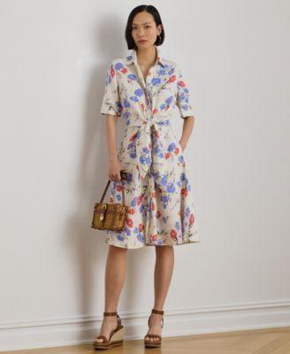 lauren ralph lauren womens floral tie front collared shirt dress