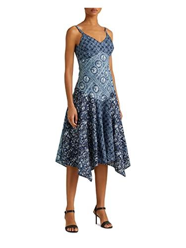 lauren ralph lauren womens linen calf midi dress blue 16