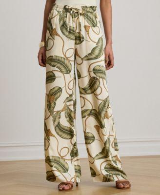 lauren ralph lauren womens mid rise rope print twill wide leg pants