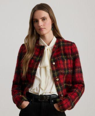 lauren ralph lauren womens plaid long sleeve jacket