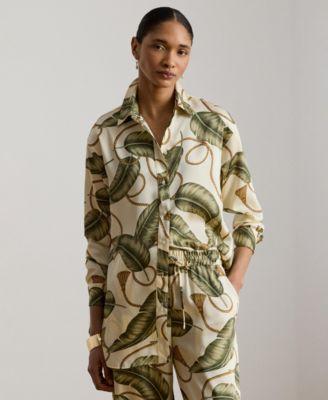 lauren ralph lauren womens point collar rope print twill shirt