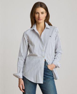 lauren ralph lauren womens point collar striped broadcloth shirt