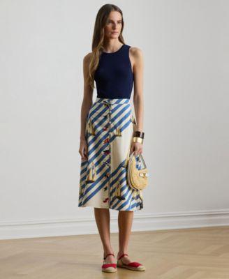 lauren ralph lauren womens print button front crepe skirt