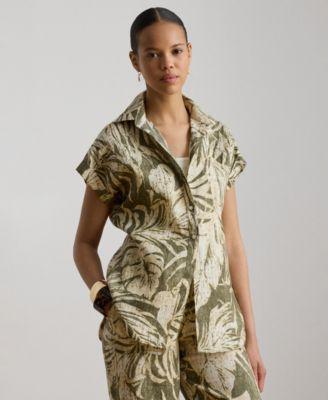 lauren ralph lauren womens printed point collar short sleeve shirt