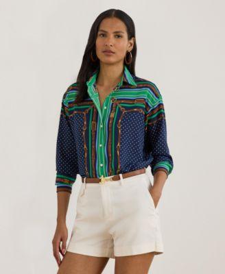 lauren ralph lauren womens relaxed fit belting polka dot shirt