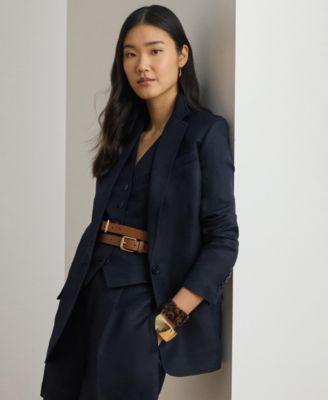 lauren ralph lauren womens single button notch lapel twill blazer