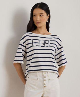 lauren ralph lauren womens striped beaded logo t shirt