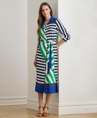 lauren ralph lauren womens striped crepe shirt dress
