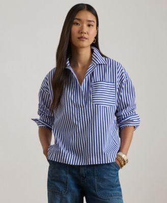 lauren ralph lauren womens striped crop shirt