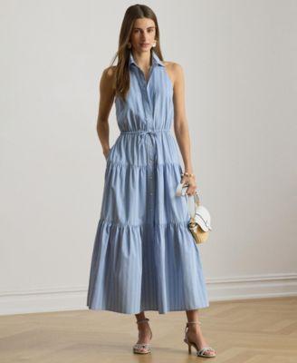 lauren ralph lauren womens striped spread collar shirt dress